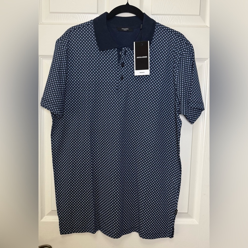 Jack & Jones Blue Geometric Polo Shirt